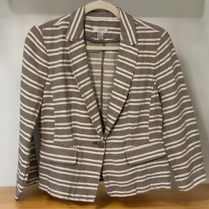 Loft women’s beige striped peplum blazer sz M